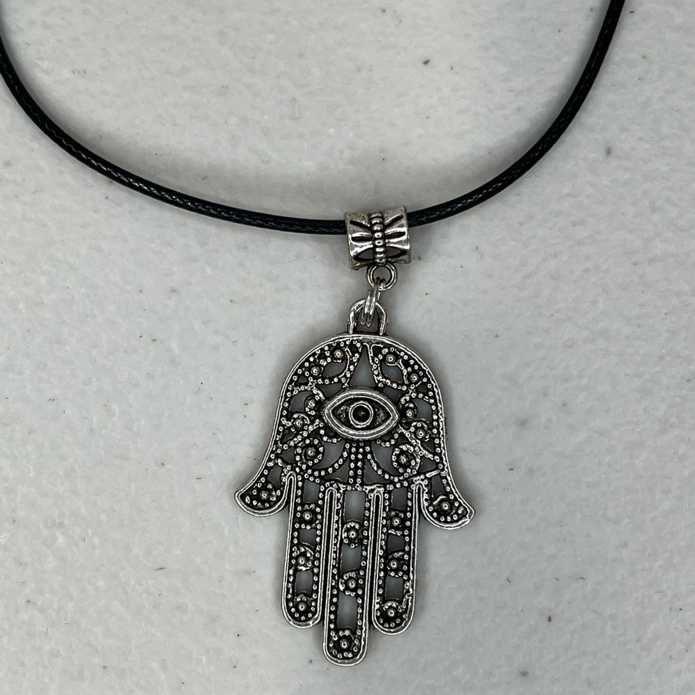 Silver Hamsa Hand Pendant Necklace